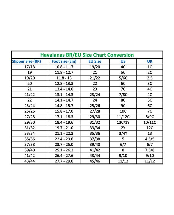 Havaianas 2024 conversion chart