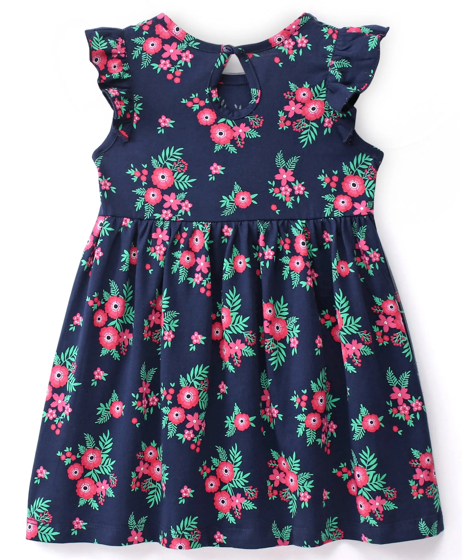 Buy Babyhug 100% Cotton Knit Frill Sleeves Frock with Bloomer Floral ...